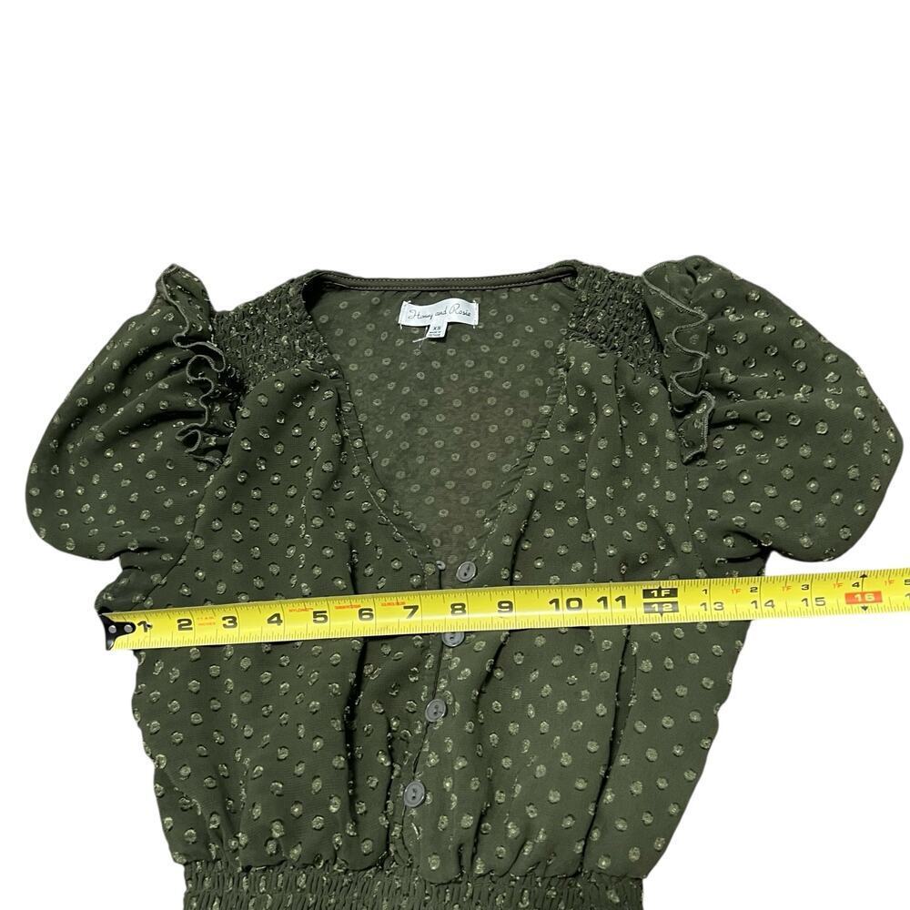 HONEY & ROSIE Sage Green Spotted Short Sleeve Ruffle Dress Size XS - Picture 7 of 9